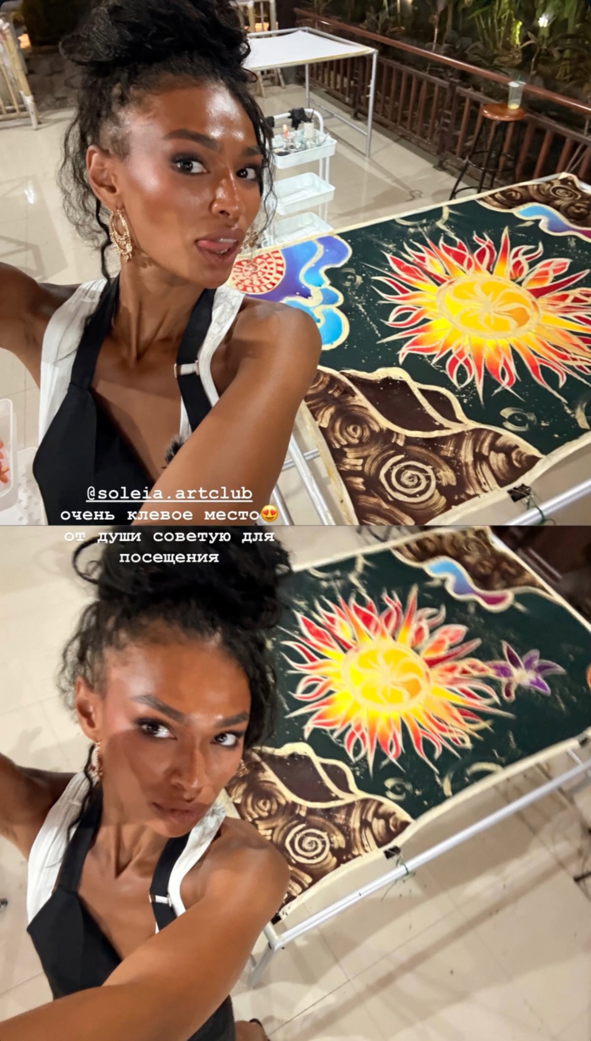 Ange wearing a finished custom batik piece from Soleia Art Club Bali